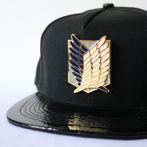 NEW Attack on Titan Black Hat with Metal Corps Symbol Faux Snake Skin Brim - Picture 1 of 9